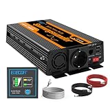 EDECOA Wechselrichter 1000W/2000W 12v auf 230v Volt Spannungswandler Reiner Sinus Stromwandler Inverter 12v 220v Umrichter 2X USB und Fernbedienung