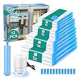 Vakuumbeutel für Kleidung mit Elektrischer Luftpumpe, 12 Stück Vakuumbeutel für Bettdecken 3 Jumbo, 3 Groß, 3 Mittelgroß, 3 Klein Wiederverwendbar Vakuumierbeutel für Reisen Und Tägliche Aufbewahrung