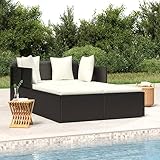 Willood Sonnenliege mit Kissen Schwarz 182x118x63 cm Poly Rattan