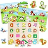 lenbest 3er-Set Holzpuzzle - Kleinkinder Spielzeug ab 2 3 Jahre - Montessori Spielzeug ab 1 Jahr - Puzzle ab 2 - Holzspielzeug Kinderspielzeug Motorikspielzeug - Steckpuzzle Holz ab 1 Jahr