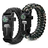 ZSMJAER 2 Stück Set Survival Armband,Multifunktion Paracord Armband Überlebensarmband,Pfeife,Feuerstein,Kompass,zum Outdoor-Aktivitäten (Schwarz Dunkelgrün)