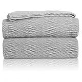 MH MYLUNE HOME Baumwolldecke Strickdecke Öko-Tex 150x200cm Kuscheldecke 100% Baumwolle Sofadecke Wohndecke Gehäkelte Decke Cotton Knitted Blanket-Grau 150 x 200 cm