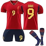 RUVON 22 23 New Spain National Red Trikot für Kinder Fussball Jersey Anzug Pedri Ansu Fati Sport Soccer Outfit T Shirt Shorts and Socks Kids Quick Dry Breathable Football Jersey