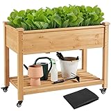 Yaheetech Hochbeet mit Rollen & Ablageboden, Pflanzkasten Pflanztrog Blumenkübel Kräuterbeet aus Holz, Pflanzbeet für Garten, Balkon & Terrasse, 105,5 x 56,5 x 83,5 cm