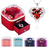 Echte ewige Rose Halskette Schmuck-Geschenk-Box, konservierte Blume Rose Geschenk-Box, romantische Dame Geschenk, Valentinstag Hochzeitstag Geburtstag Geschenk, Geschenk für Frau Mutter Oma Freundin