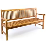 Divero 3-Sitzer Bank Holzbank Gartenbank Sitzbank 180 cm – zertifiziertes Teak-Holz behandelt hochwertig massiv – Reine Handarbeit – wetterfest (Teak behandelt)