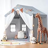 besrey 2 in 1 Kinderzelt Indoor Groß - Spielhaus Mit Matte, Hauszelt Spielzelt für Drinnen, Bettzelt Hauszelt, Kinderspielhaus, Kinderhaus Zelt Ab 3 Jahre - Grau