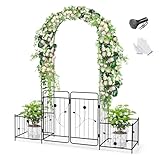 Ukkajovlex Rosenbogen Mit Tür, Gartenbogen Metall, Torbogen Mit 2 Pflanzgefäßen, 201 X 50 X 218cm Rankbogen Für Kletterpflanzen Gartenbogen Klein Torbogen Für Garten Holz