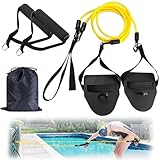 2in1 Zugseil Schwimmen, Schwimmtraining mit Handpaddles, Zugseil Schwimmtrainer mit Widerstandsband und Paddles, Zugseiltraining mit Handpaddles, für Armzug-Training, Krafttraining, Triathleten