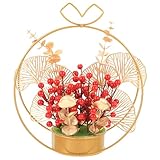 OKUMEYR Künstlicher Blumenkorb Dekorationen Blumenornamente Weihnachtsschmuck Weihnachtsrote Beeren Reichtum Dekoration Anziehen Blumensträuße Neues Jahr Hochzeitszimmer Dekor Paar Eisen