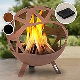 BlumfeldtFeuerschale Robuste Outdoor-Stahl-Feuerschale groß für Balkon & Camping, mobile Feuerschale 68 cm mit Standfuß, witterfest für den Garten