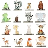Fukaisu 16 Stück Tischdekoration mit Waldtieren, Bemalt Holz Tierausschnitte Niedlich Tischaufsätze mit Waldtieren für Babyparty Geburtstag Waldthema Camp-Party-Dekorationen Zubehör