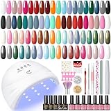 PEACECOLOR Nagelset Gelnägel Starterset mit Lampe, 20 Farben Soak Off UV Nagellack Set mit UV Lampe Base Coat Top Coat Nägel Starterset Komplett Nagelstudio Gel Nägel Selber Set