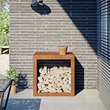 Sufrk Holzregal 60 x 40 x 60 cm aus Cortenstahl, Holzregal für den Außenbereich für Brennholz, robuster Holzstapler, Regal für Brennholz
