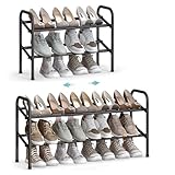 SONGMICS Schuhregal, Schuhständer, 2 Ebenen, Metallregal, verstellbar, Schuhe,Standregal, für Flur, Garderobe, Eingangsbereich, tintenschwarz LMR029B01