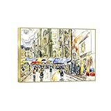 OZPWBVY Paul Signac Berühmte Wandkunst Leinwandbilder-Wandbilder Wanddekoration-Markt-Goldrahmen Poster und Drucke 80x115cm31x45in