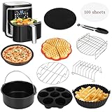 Heißluftfritteuse Zubehör,12 Stück Airfryer Zubehör für Aigostar 4.2L, 7l,COSORI 5,5L, Philips 6.2L, 7,2L, Cecotec 6L, Tefal 6,5L, BPA-frei, mit Pizzablech, Backpapier,Waffelform
