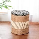 Rattan Natur Ottoman Hocker mit Stauraum Boho Hocker Farmhouse Ottoman Handgewebter Rohrkolben Fußhocker und Beistelltisch Aufbewahrungskorb Boho Dekor oder kleiner Tisch für Wohnzimmer Circle 2 Stoff