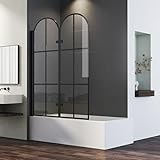 Duschwand für Badewanne 2-teilig 120x140cm Glas Duschabtrennung, Faltbar Badewannen Duschtrennwand aus 6mm Sicherheitsglas, Gewölbter Schwarz Badewannenaufsatz Badewannenfaltwand