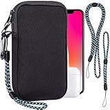 Handytasche für Smartphones,Universelle Neopren Handy Hülle Handy Tasche Hülle Cover Case Schutzhülle mit Karabiner und Umhängeband für Iphone 14 15 16 Samsung,Passend für Telefone bis zu 7 Zoll,Black