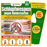 GREEN GUARDIA Schlupfwespen gegen Kleidermotten - 15 Karten à 4 Lieferungen - Effektiv Motten bekämpfen/Bio- und Umweltfreundliche Alternative zu Mottenfalle, Mottenspray, Pheromfalle