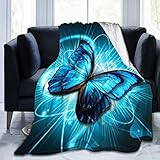 XVBCDFG Blauer Schmetterlings-Überwurf, leicht, superweich, Mikro-Fleece, Überwurf, Decken, passend für Couch, Bett, Wohnzimmer, Sofa, Stuhl, 127 x 101,6 cm