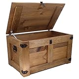 CREATIVE COOPER holzbox, schatztruhe, aufbewahrungsbox, betttruhe, rustikal truhentisch, couchtisch, spielzeugkiste, 77x49x45 cm, Handarbeit holztruhe, Eco Holzöl Braun