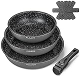 Pfannenset mit Abnehmbarer Griff, Pfanne Induktion, Bratpfanne mit Antihaft beschichtung, 7-Teiliges, 20+24+28 cm Platzsparend Pfannen, Pfannen Set für alle Herdarten, Spülmaschinen, Ofenfest (grau)