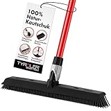 Tyroler Gummibesen & Bodenabzieher | Kehrbesen-Kopf aus 100% Naturkautschuk 41cm | Besen mit Stiel und 140cm Anti-Rost-Griff | Gummibesen mit Abzieher | Gummibesen mit Stiel | Gummibesen Tierhaare