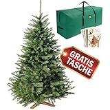 Wolkenland Künstlicher Weihnachtsbaum 180cm, in Premium Qualität - Mit Aufbewahrungstasche und Holzständer – Naturgetreu und mit dicht bestückten Zweigen – Künstliche Weihnachtsbäume