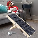 Umtiti Haustierrampe aus Holz, zusammenklappbar, tragbar, 4 Stufen, verstellbar, 22,9 cm bis 43,9 cm, mit Rutschfester 5 Pfoten-Traktionsmatte für kleine, mittelgroße Hunde.Dog Ramps-GY,DE