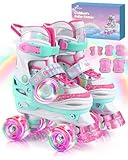 Sportneer Rollschuhe Kinder, Rollschuhe mit Seitliche Leuchtlichter und 6pcs Schutzausrüstung Rollschuhe 4 Größen Verstellbar für Mädchen, Kinder, Jugendliche, Anfänger, Drinnen und Draußen