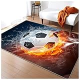 HMGAQNP Fußballplatz Spielteppich, Eisfeuer Fußball Bedruckt Großflächige Teppiche Sport rutschfest Spielteppich 3D Fußball Mit Flammen Bedruckten Teppichen Für Schlafzimmer(F,80x120cm/31x47in)