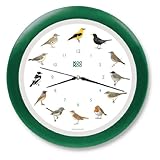 KOOKOO Singvögel Quarzwerk Grün, Die Singende Vogeluhr, runde Wanduhr mit natürlichen Vogelstimmen
