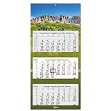 3-Monatskalender 2024 Berge I Wandkalender 3 Monate I 33 x 70 cm I mehrsprachig D/GB/F/ES Jahresplaner mit Schieber I Mehrblatt-Kalender Motiv Berg-Landschaft in Italien Wandern I tr_170