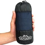 Outdoro Hüttenschlafsack, Ultra-Leichter Reise-Schlafsack - nur 350 g aus Reiner Baumwolle mit Kissen-Fach - dünn & klein - Inlett, Travel-Sheet