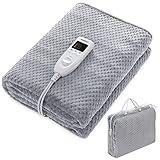MONZANA® Heizdecke Wärmeunterbett 150x80cm 5 Stufen Timer Coral Fleece 60W grau Wärmedecke Überhitzungsschutz waschbar