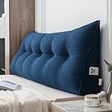 Kopfteil aus Maissamt, King-Size, Queen-Size-Bett, Rückenkissen, Couch, Lesekissen, waschbares Keilkopfteilkissen, dreieckige Rückenlehnen, Lendenwirbelstütze (Größe: 60 x 50 x 20 cm, Farbe: Blau)