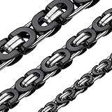 ChainsHouse Schwarz Ketten für Herren Königskette Plattenkette 46cm Edelstahl Byzantinische Kette 6MM breit Kette Damen Halskette Herren Schmuck