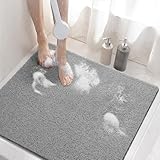 HITSLAM Duschmatte rutschfest, 60x60cm Badewannenmatte rutschfest mit Ablauf, Weiche PVC-Luffa Antirutschmatte Badewanne, Schnell Trocknende Badematte, Grau