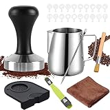 YUTUY 51mm Kaffee Tamper Set,27pcs Espresso Tamper Set,Kaffee-Tamper aus Edelstahl Enthält Espresso Kaffeedrücker,Ablage,350ml Milchkännchen,20* Kaffee Schablonen,Reinigungsbürste,Kaffeemehlpresser