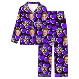 Generisch Langärmliger Damen-Schlafanzug weichem Material mit floralem Design als Bequeme Nachtwäsche gemütliche Loungewear für erholsame Stunden zu Hause (Purple, S)
