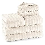 Pure Label 6-TLG. Handtücher Set mit Aufhängeschlaufen aus 100% Baumwolle, saugstark und weich - 2X Badetuch (70x140cm) 2X Handtuch (50x100cm) 2X Gästetuch (30x50cm), Creme