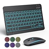 TECURS Kabellos Tastatur Maus Set QWERTZ Bluetooth Tastatur mit Maus für iPad Pro/Air/Mini/iPad 9./8.Gen, 7-farbige Hintergrundbeleuchtung, Schwarz