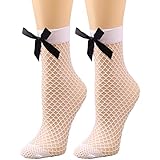 Halloween Kostüm Frauen Bedruckter Socken Modisches Damen-Fischnetz, elastisch, knöchelhoch, Mesh-Netz, Socken, Strumpfhose, einfarbig, 1 Paar Trachtenkleider Schön Socken Cosplay (White, One Size)