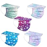 AMDOLE 50 Stück Mundschutz Kinder Einweg 3-lagig mit Weihnachten Motiv Bunt Mund Nasenschutz Cartoon Druck Maske Atmungsaktiv Einmal MNS Mund-Tuch Bandana Halstuch Schals für Jungen Mädchen