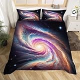 Galaxie Bettwäsche 155x220 Weltraum Kinder Bettwäsche-Sets, 3D Microfaser Bettbezug 3Teilig Duvet Cover mit Reißverschluss und 2 Kissenbezug 80x80cm