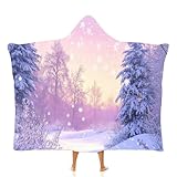Kapuzendecke für Erwachsene,Winterlandschaft Schneeflocken Flanell tragbare Decke,Lila Weihnachten warme Poncho-Decke, große Bequeme TV-Überwürfe für Erwachsene und Kinder 150 × 200 cm
