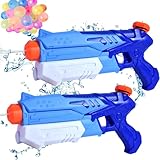 2 Stück Wasserpistole Kinder, CZMAO Wasserspritzpistole mit 10 Meter großer Reichweite Super Wasserspielzeug Sommer Schwimmbad Strand Outdoor Spaß mit 100St Wasserbomben Luftballons