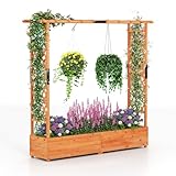 Hochbeet-Set mit Spalier, freistehender Pflanzkasten aus Holz, hängendes Dach, Drainagelöcher für Kletterpflanzen, Blumen, Pflanzkasten für den Außenbereich mit Spalier für Garten,